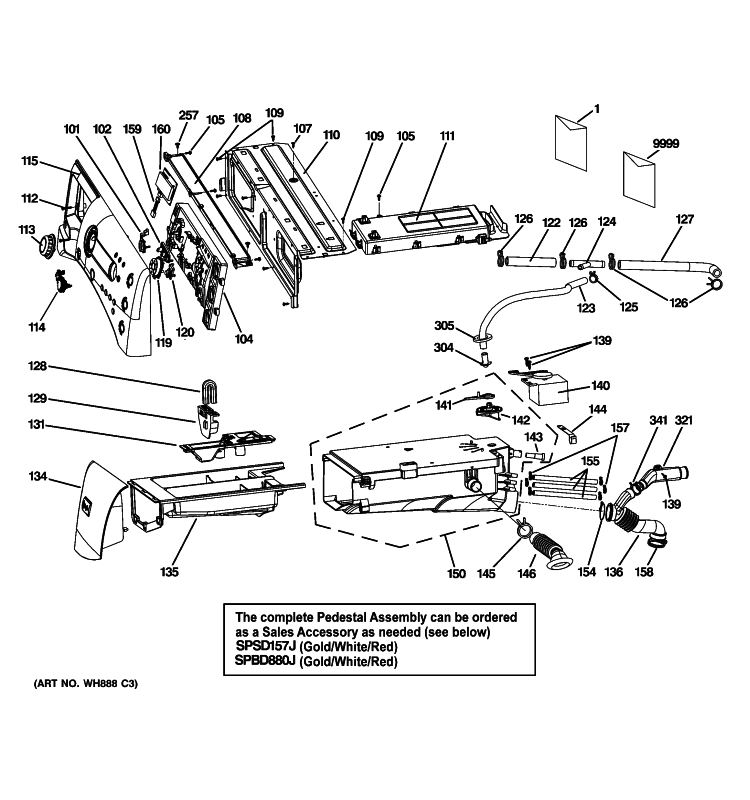 CONTROLS & DISPENSER Diagram and Parts List for WPDH8800J1MV  General Electric Washer