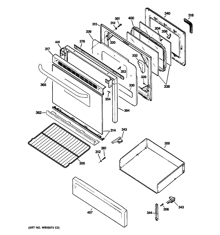 DOOR & DRAWER PARTS Diagram and Parts List for JGB250GET1SA  General Electric Range
