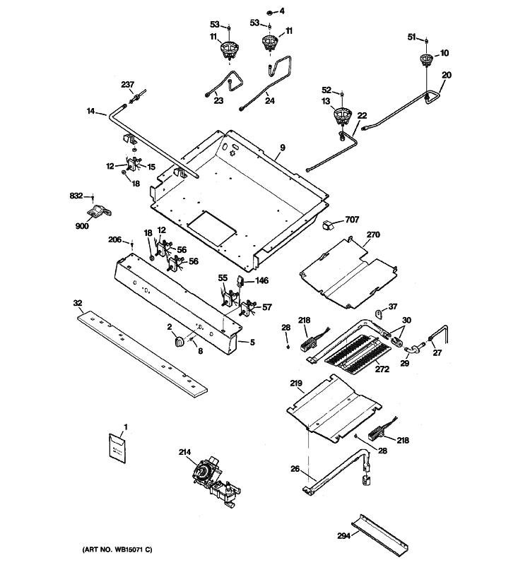 GAS & BURNER PARTS Diagram and Parts List for JGB250SET1SS  General Electric Range