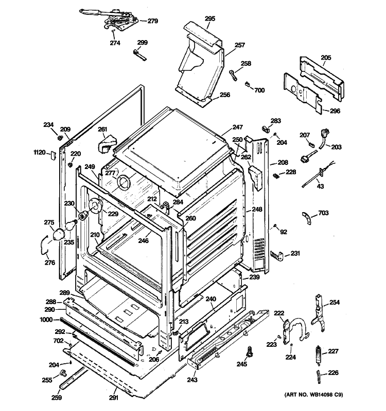 BODY PARTS Diagram and Parts List for JGB285SET1SS  General Electric Range