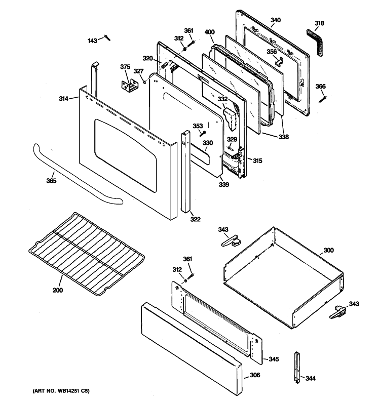 DOOR & DRAWER PARTS Diagram and Parts List for JGB600SET1SS  General Electric Range