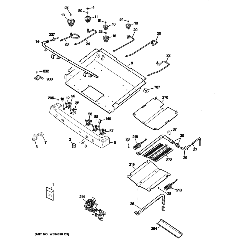 GAS & BURNER PARTS Diagram and Parts List for JGB605DET1BB  General Electric Range