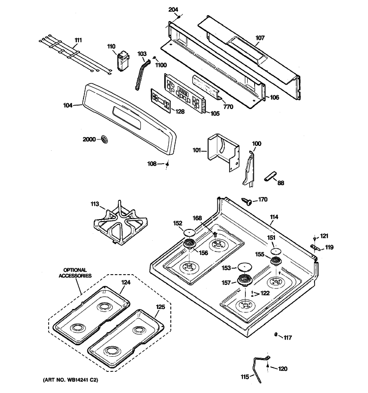 CONTROL PANEL & COOKTOP Diagram and Parts List for JGBP33DET1CC  General Electric Range