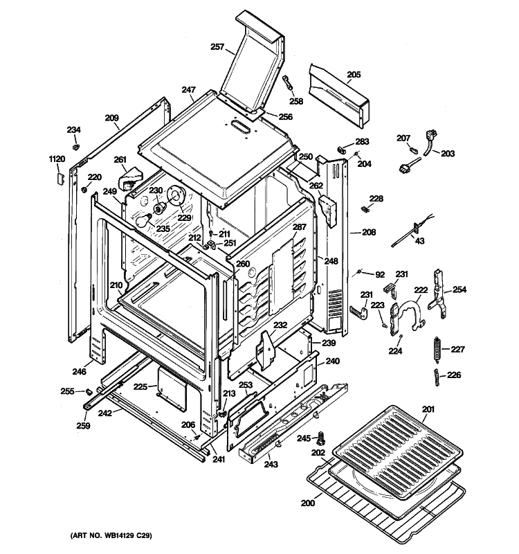 BODY PARTS Diagram and Parts List for JGBS18SET1SS  General Electric Range