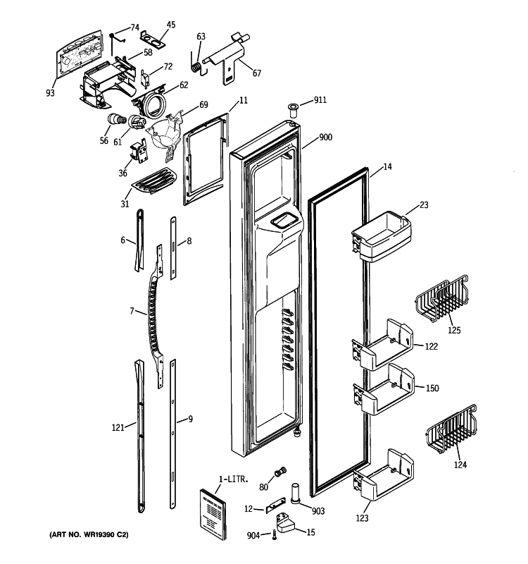 FREEZER DOOR Diagram and Parts List for PSE27NGWHFWW  General Electric Refrigerator