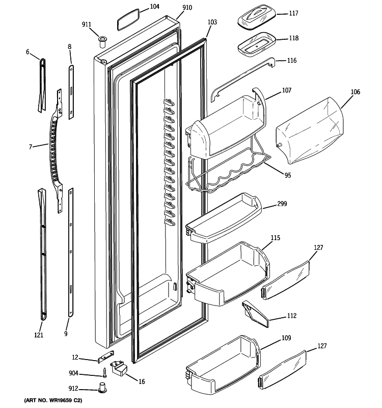 FRESH FOOD DOOR Diagram and Parts List for PSE27NGWHFWW  General Electric Refrigerator