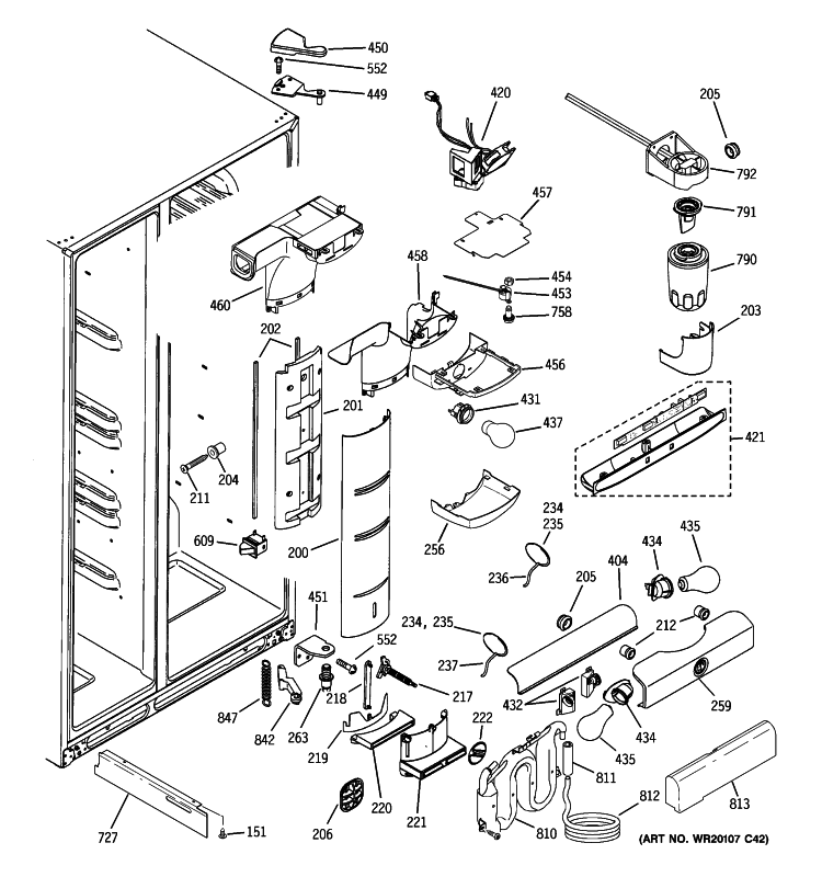 FRESH FOOD SECTION Diagram and Parts List for PSE27NGWHFWW  General Electric Refrigerator