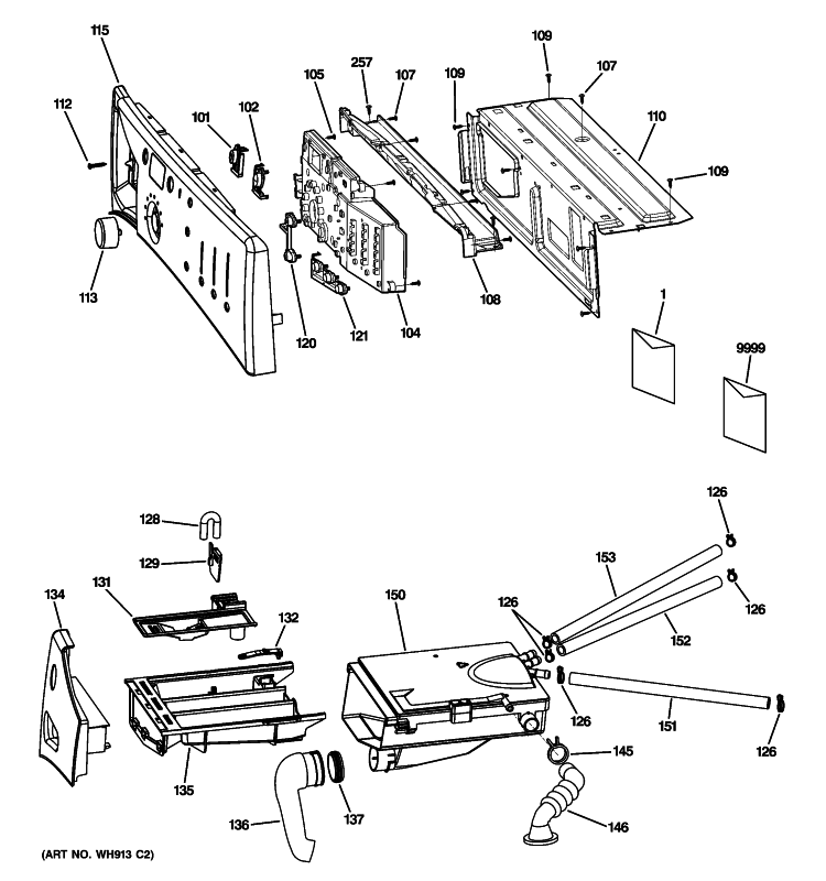 CONTROLS & DISPENER Diagram and Parts List for GFWN1100L2WW  General Electric Washer