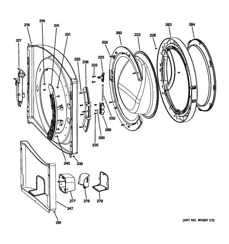 DOOR Diagram and Parts List for GFWN1100L2WW  General Electric Washer