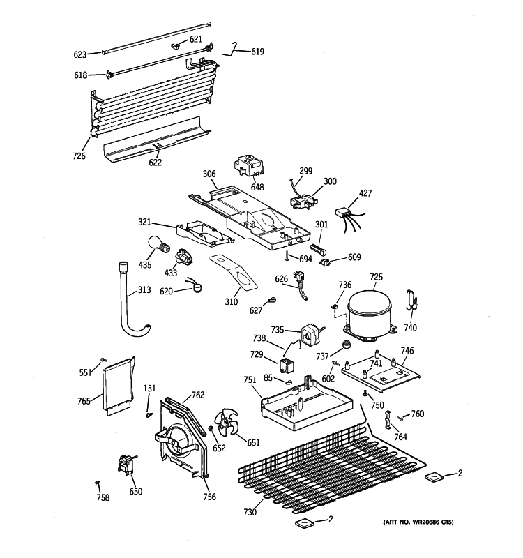 UNIT PARTS Diagram and Parts List for HTS17GBBHRWW  Hotpoint Refrigerator