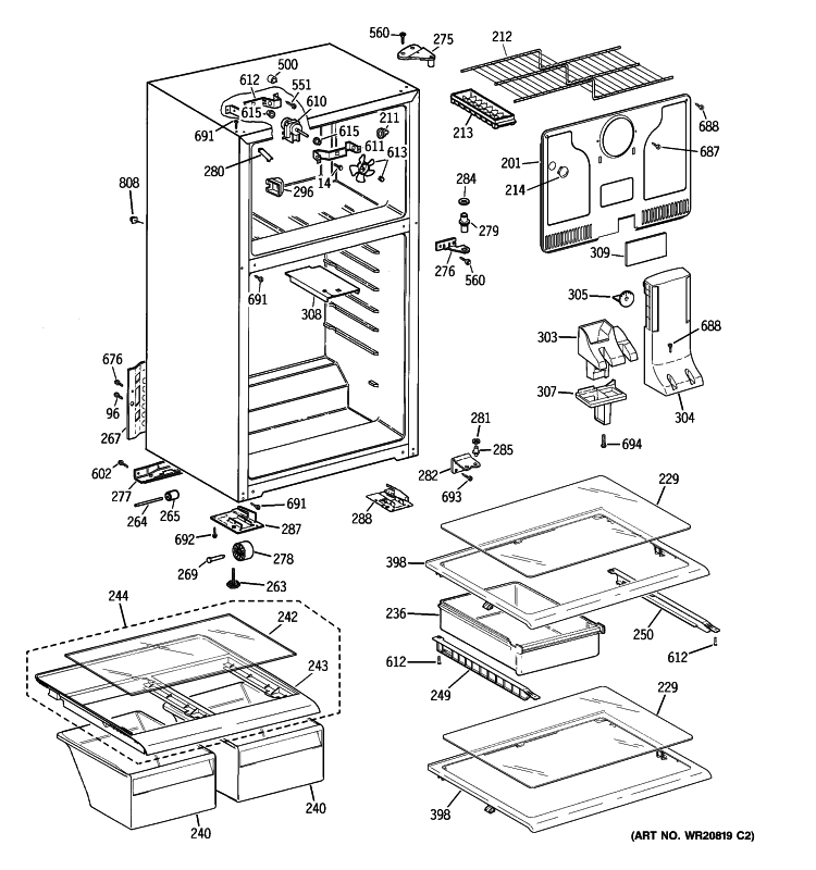 CABINET Diagram and Parts List for HTH18GBC2RCC  Hotpoint Refrigerator