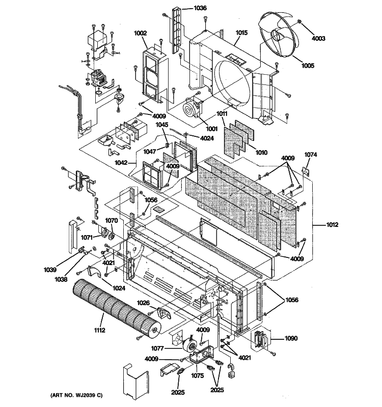 MOTOR & CHASSIS PARTS Diagram and Parts List for AZ41E09EABW3  General Electric Air Conditioner