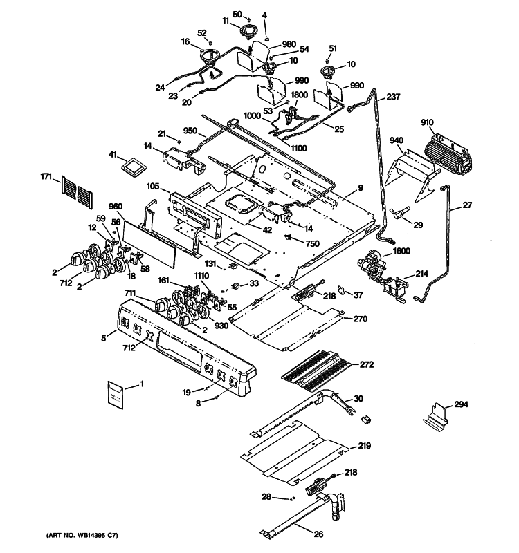 GAS & BURNER PARTS Diagram and Parts List for CGS980SEM7SS  General Electric Range