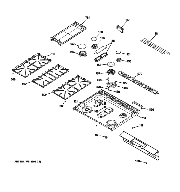 CONTROL PANEL & COOKTOP Diagram and Parts List for CGS980SEM7SS  General Electric Range