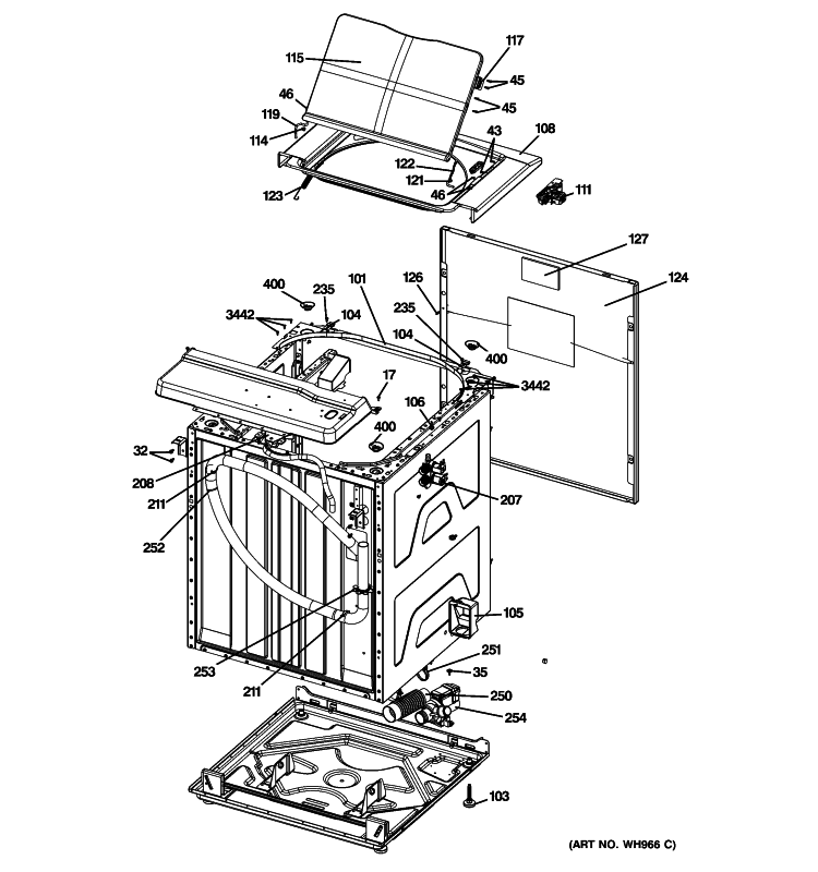 CABINET 6 Diagram and Parts List for GTUP270GM0WW  General Electric Washer Dryer Combo