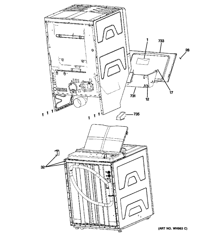 CABINET 3 Diagram and Parts List for GTUP270GM0WW  General Electric Washer Dryer Combo