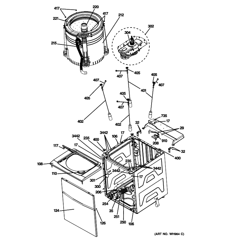 CABINET 4 Diagram and Parts List for GTUP270GM0WW  General Electric Washer Dryer Combo
