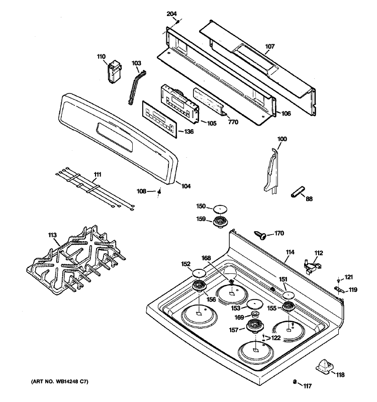 CONTROL PANEL & COOKTOP Diagram and Parts List for JGB281SER4SS  General Electric Range