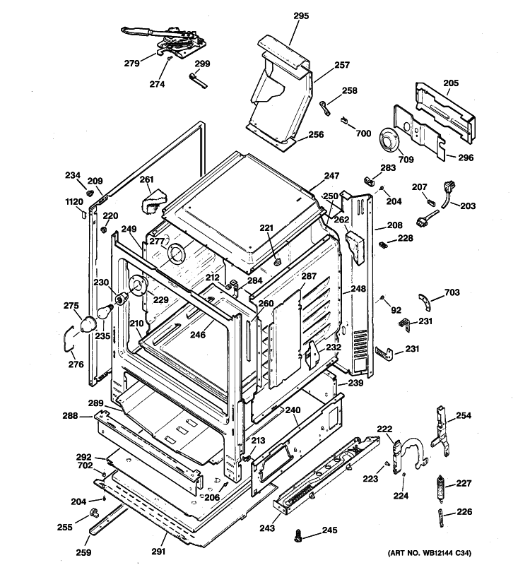 BODY PARTS Diagram and Parts List for JGBP27DEM6WW  General Electric Range