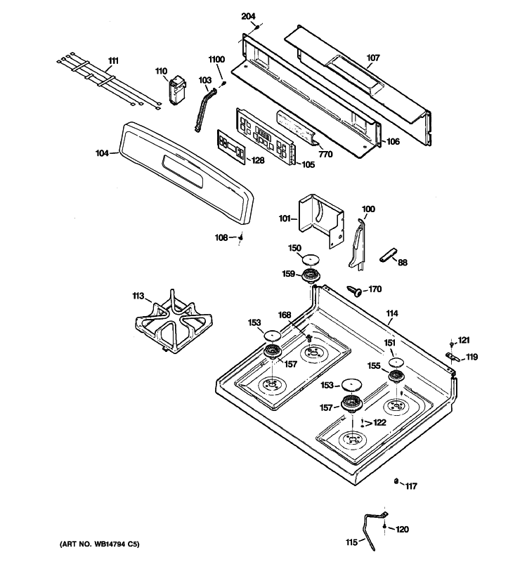 CONTROL PANEL & COOKTOP Diagram and Parts List for JGBP28SEMASS  General Electric Range