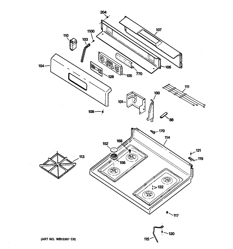 CONTROL PANEL & COOKTOP Diagram and Parts List for JGBP28WEKCWW  General Electric Range