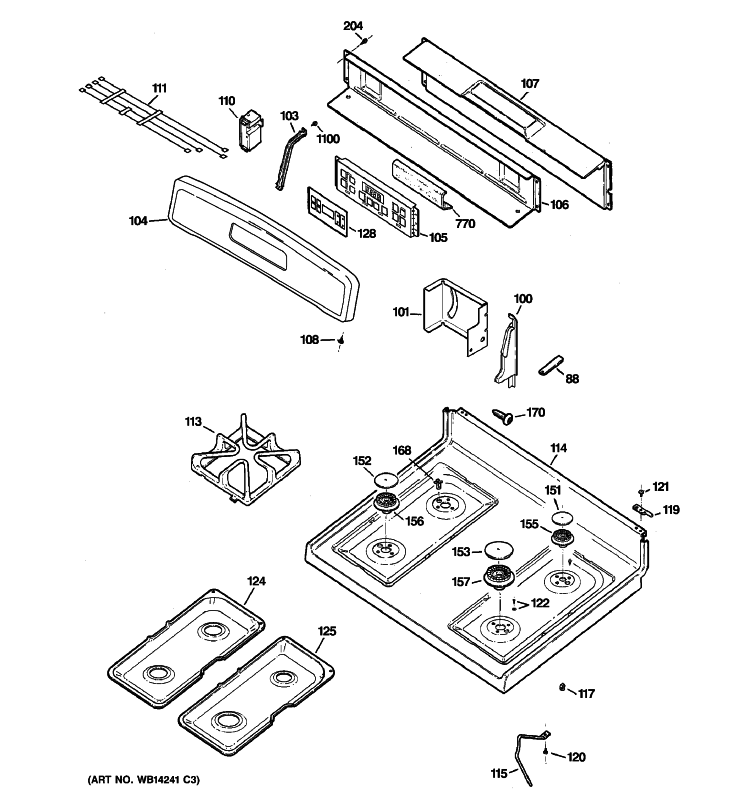 CONTROL PANEL & COOKTOP Diagram and Parts List for JGBP33DEM8CC  General Electric Range