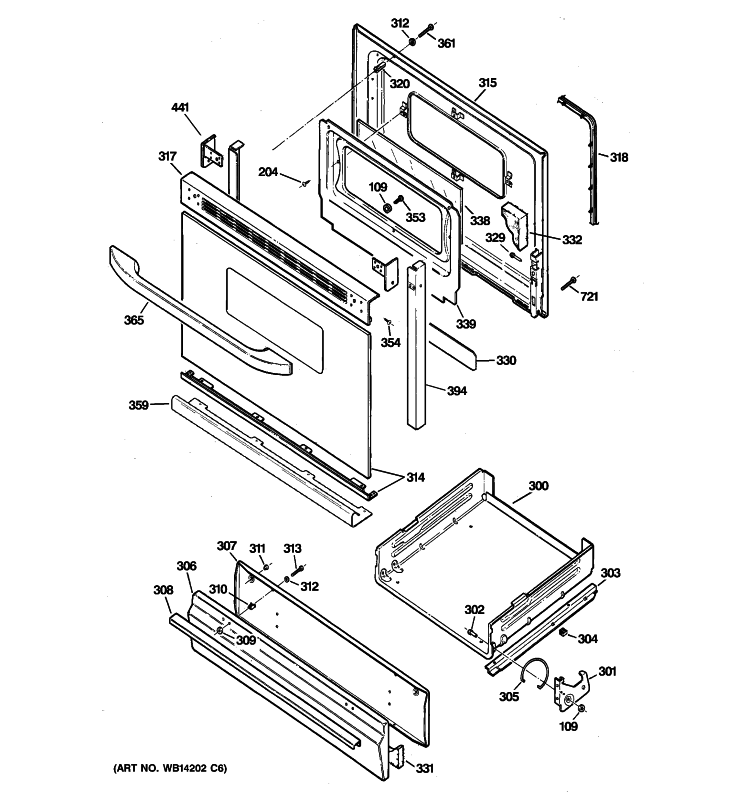DOOR & DRAWER PARTS Diagram and Parts List for JGBS19GER4SA  General Electric Range