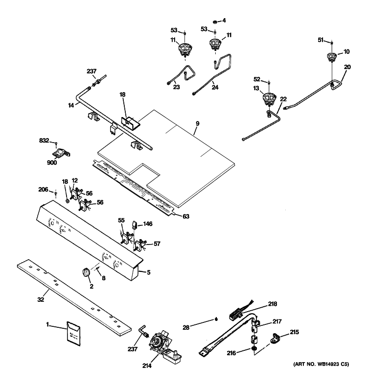 GAS & BURNER PARTS Diagram and Parts List for JGBS23DEM7CC  General Electric Range