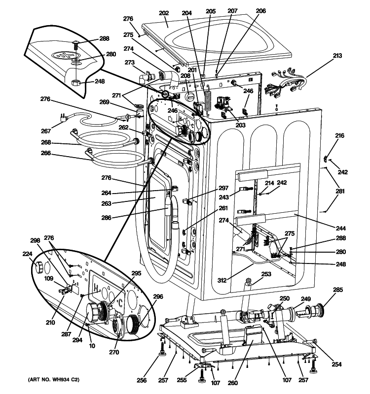 CABINET & TOP PANEL Diagram and Parts List for PFWS4600L0WW  General Electric Washer