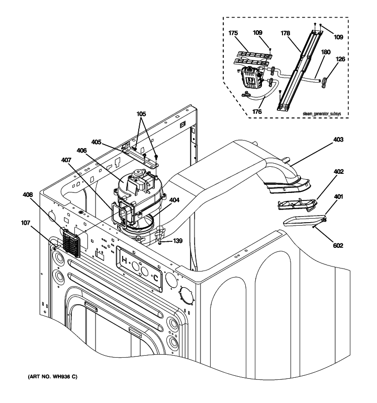 OVER NIGHT & STEAM GENERATOR Diagram and Parts List for PFWS4600L0WW  General Electric Washer