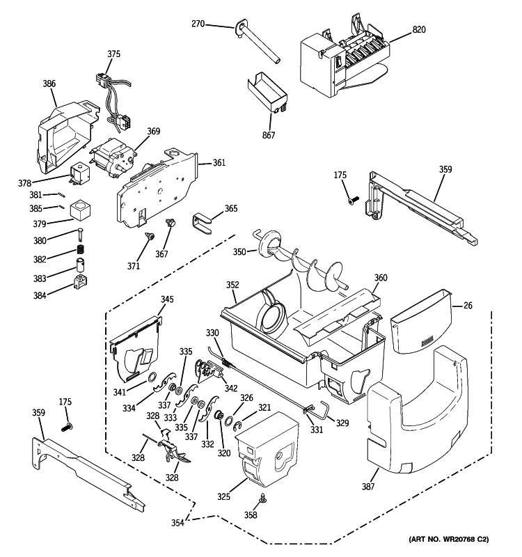 ICE MAKER & DISPENSER Diagram and Parts List for PSHS6YGZBESS  General Electric Refrigerator
