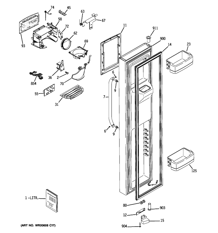 FREEZER DOOR Diagram and Parts List for GCE21LGYCFWW  General Electric Refrigerator