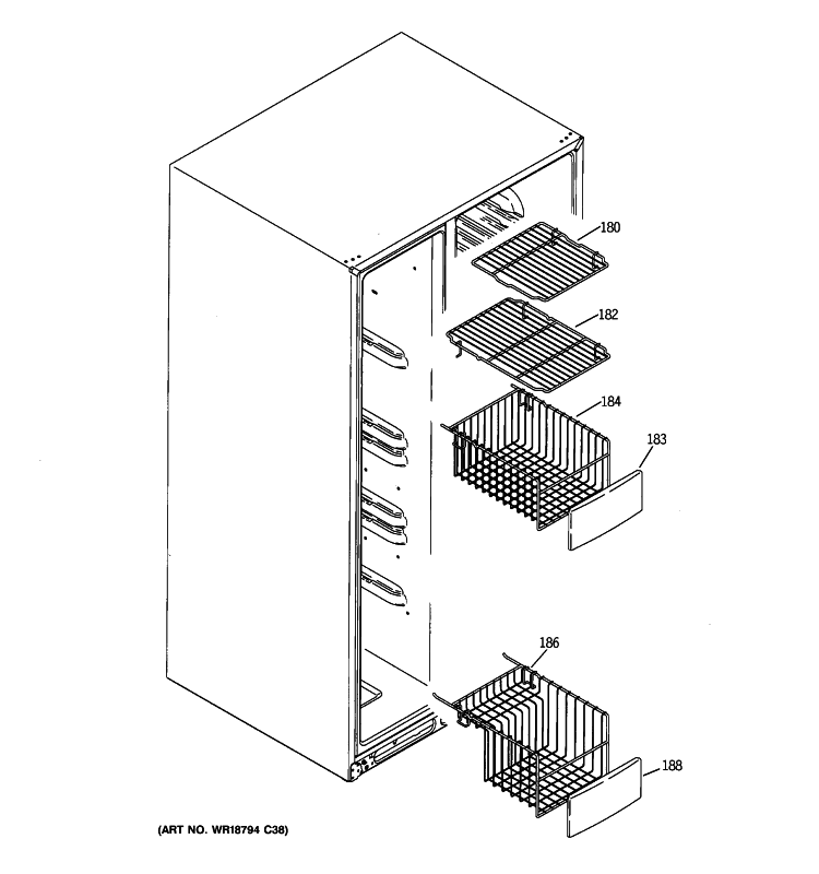 FREEZER SHELVES Diagram and Parts List for GCE21LGYCFWW  General Electric Refrigerator