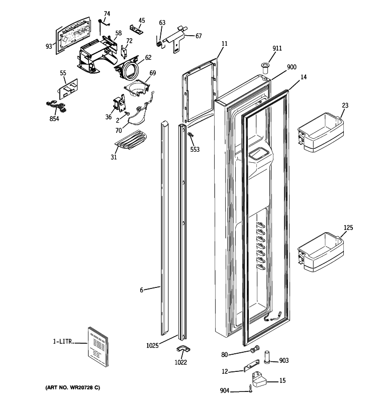 FREEZER DOOR Diagram and Parts List for GCE23LGYCFLV  General Electric Refrigerator