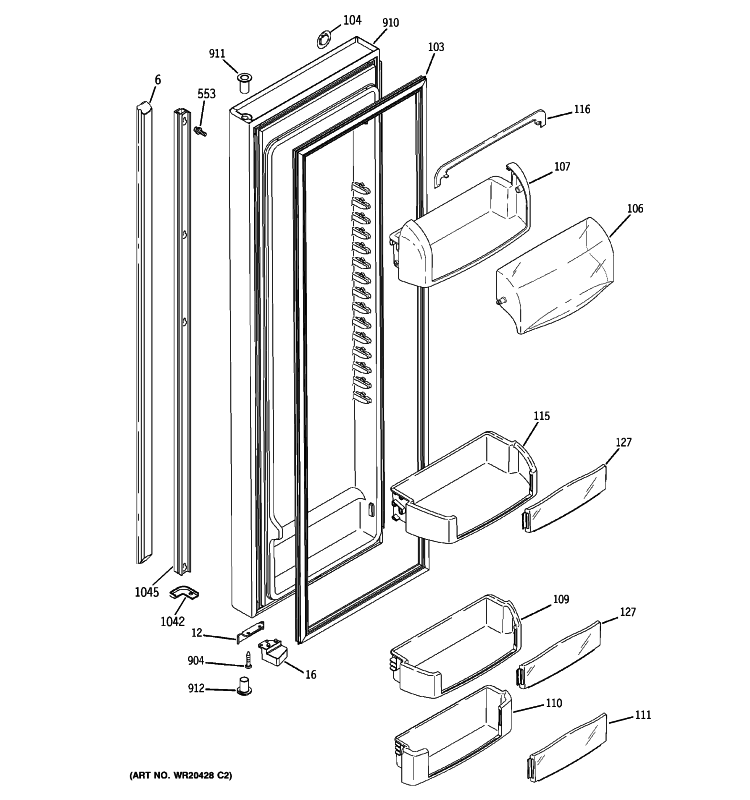 FRESH FOOD DOOR Diagram and Parts List for GCE23LGYCFLV  General Electric Refrigerator