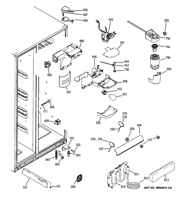 FRESH FOOD SECTION Diagram and Parts List for GCE23LGYCFLV  General Electric Refrigerator