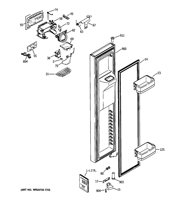 FREEZER DOOR Diagram and Parts List for GCE23LGYCFNB  General Electric Refrigerator