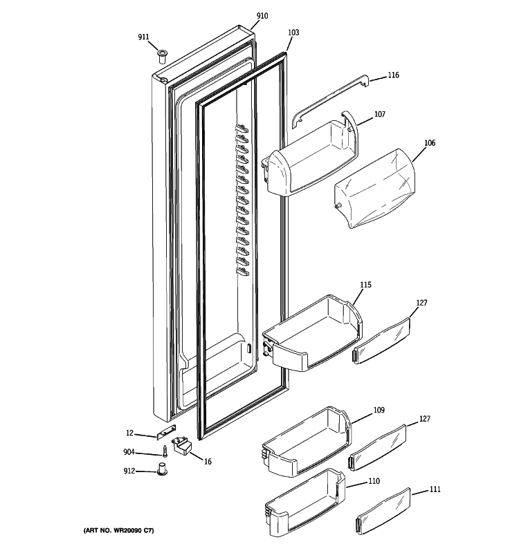 FRESH FOOD DOOR Diagram and Parts List for GCE23LGYCFNB  General Electric Refrigerator