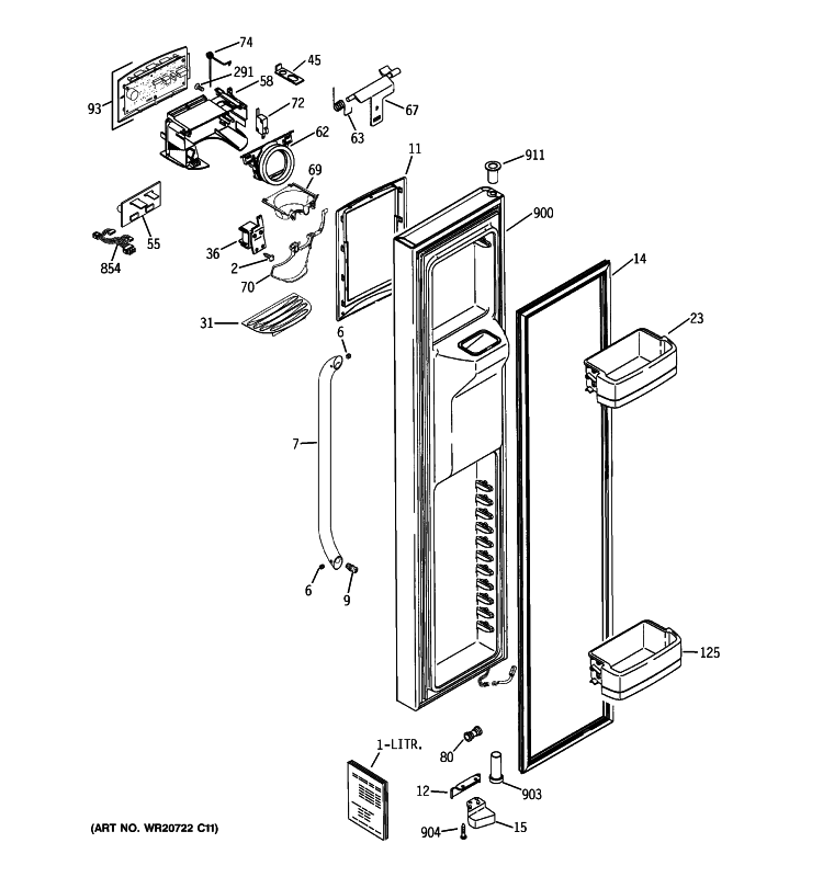 FREEZER DOOR Diagram and Parts List for GCE23LHYCFSS  General Electric Refrigerator