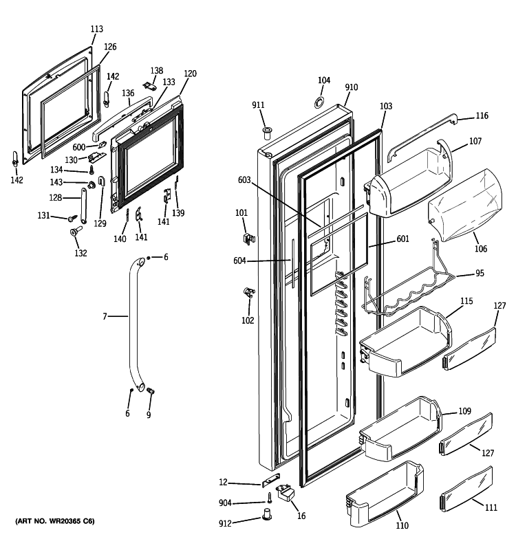 FRESH FOOD DOOR Diagram and Parts List for GCE23LHYCFSS  General Electric Refrigerator