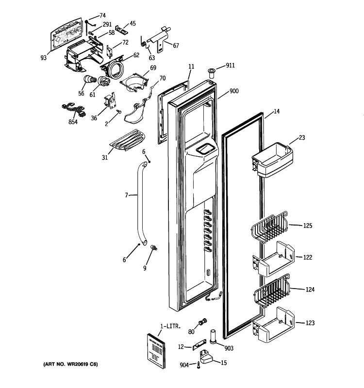 FREEZER DOOR Diagram and Parts List for GCU21XGYCFBB  General Electric Refrigerator