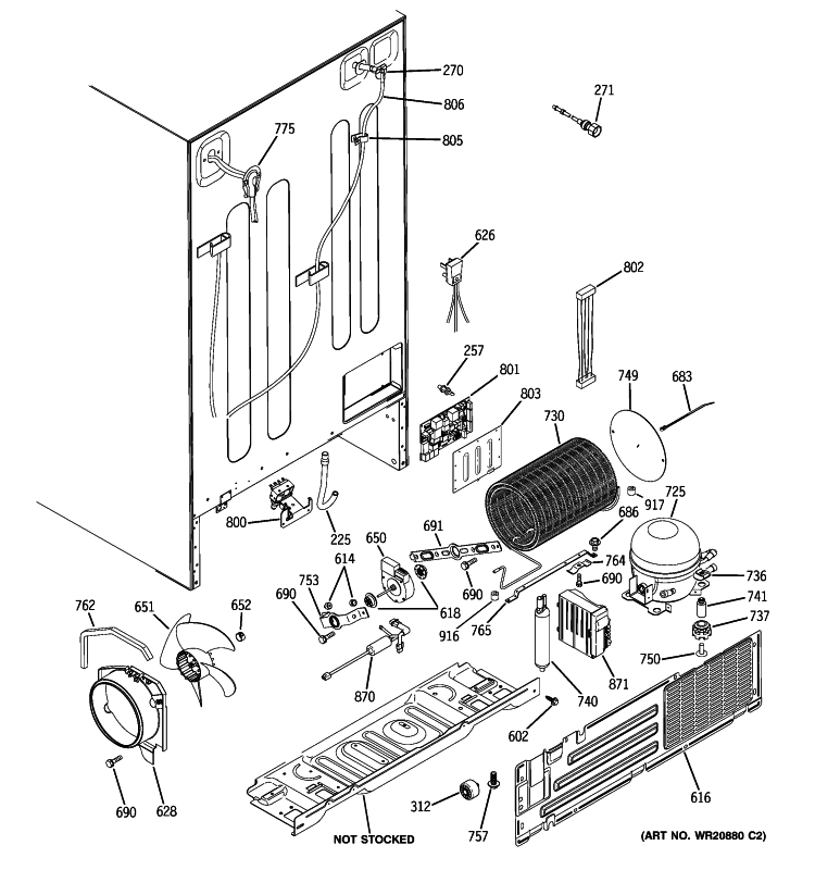 SEALED SYSTEM & MOTHER BOARD Diagram and Parts List for GCU21XGYCFLS  General Electric Refrigerator