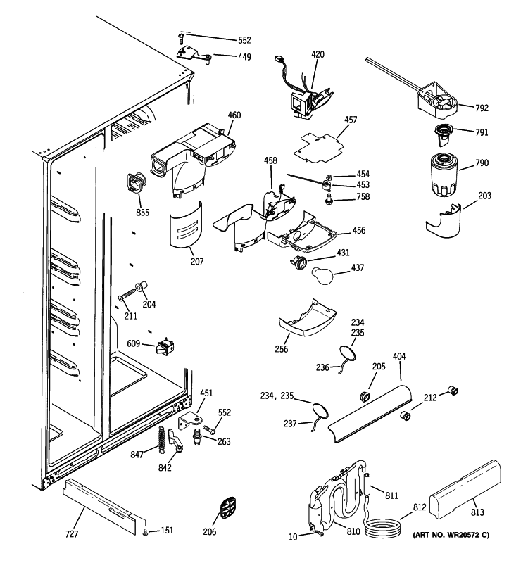 FRESH FOOD SECTION Diagram and Parts List for GIE21LGYCFKB  General Electric Refrigerator