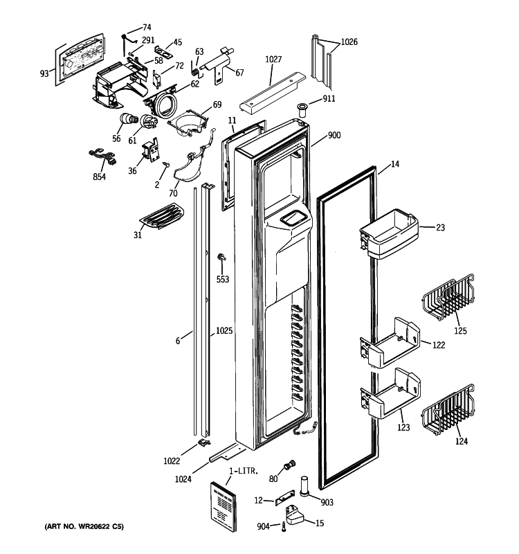FREEZER DOOR Diagram and Parts List for GIE21XGYCFKB  General Electric Refrigerator