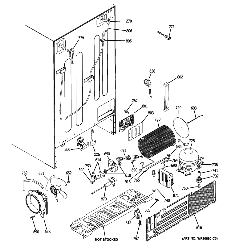 SEALED SYSTEM & MOTHER BOARD Diagram and Parts List for GIU21XGYCFKB  General Electric Refrigerator