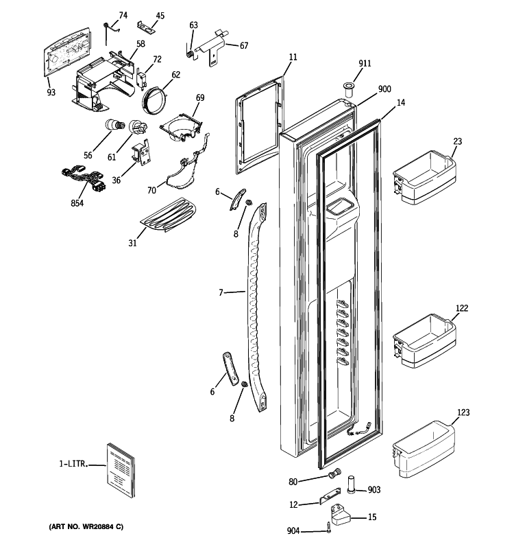 FREEZER DOOR Diagram and Parts List for GSC22QGTLWW  General Electric Refrigerator