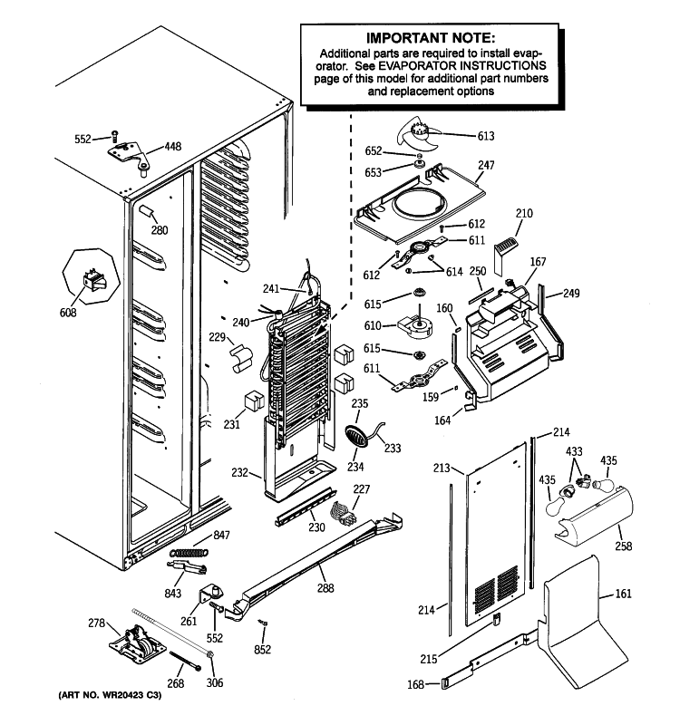 FREEZER SECTION Diagram and Parts List for GWU23LGYCFSS  General Electric Refrigerator