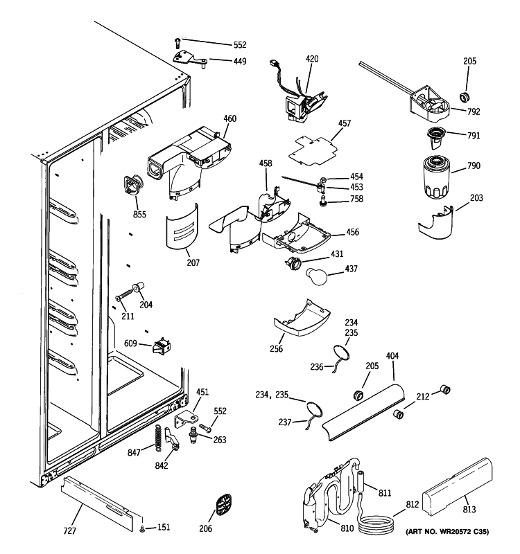 FRESH FOOD SECTION Diagram and Parts List for GWU23LGYCFSS  General Electric Refrigerator