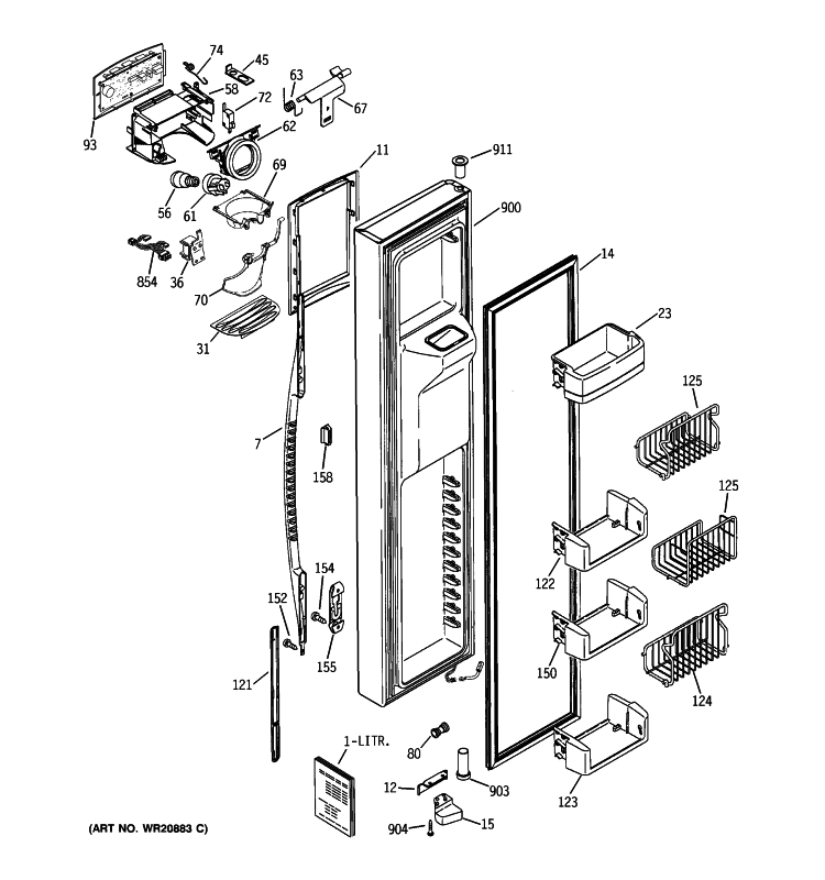 FREEZER DOOR Diagram and Parts List for PCE23NGTLFBB  General Electric Refrigerator