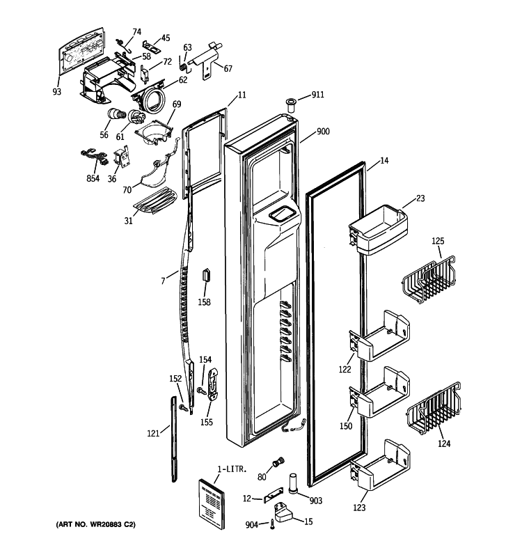 FREEZER DOOR Diagram and Parts List for PCE23NHTKFBB  General Electric Refrigerator